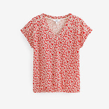 Load image into Gallery viewer, Red Shell V-Neck Cotton Bubble Hem Top