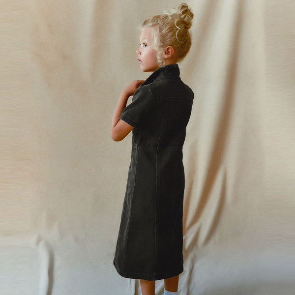 Maxi Length Black Fitted Denim Dress (3-12yrs) Maxi Length Black Fitted Denim Dress (3-12yrs)