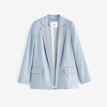 Load image into Gallery viewer, Blue Chambray Linen Blend Single Breasted Blazer