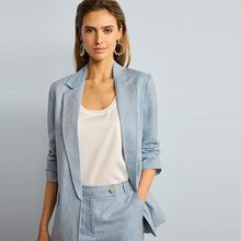 Load image into Gallery viewer, Blue Chambray Linen Blend Single Breasted Blazer