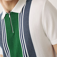 Load image into Gallery viewer, White/Green Knitted Stripe Polo Shirt