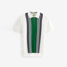 Load image into Gallery viewer, White/Green Knitted Stripe Polo Shirt