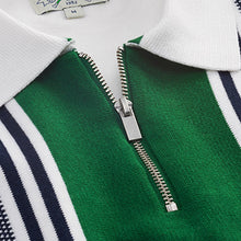 Load image into Gallery viewer, White/Green Knitted Stripe Polo Shirt