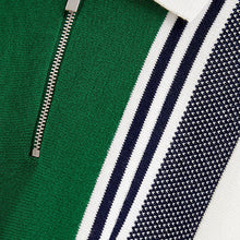 Load image into Gallery viewer, White/Green Knitted Stripe Polo Shirt