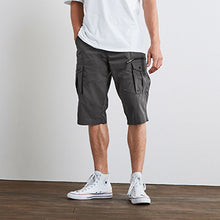 Load image into Gallery viewer, Charcoal Grey Long Length Belted Cargo Shorts