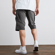 Load image into Gallery viewer, Charcoal Grey Long Length Belted Cargo Shorts