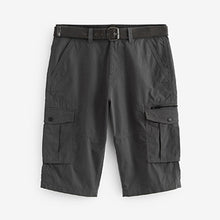 Load image into Gallery viewer, Charcoal Grey Long Length Belted Cargo Shorts