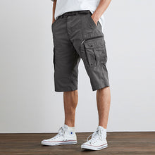 Load image into Gallery viewer, Charcoal Grey Long Length Belted Cargo Shorts