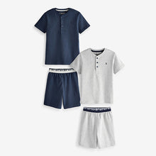 Load image into Gallery viewer, Blue/ Grey Plein Short Pyjamas 2 Pack (3-12yrs)