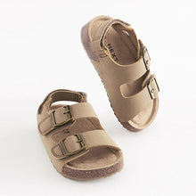 Load image into Gallery viewer, Stone Cream Cushioned Footbed Double Buckle Touch Fastening Corkbed Sandals (Younger Boys)