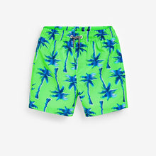 Load image into Gallery viewer, Fluro Green Palm Tree Swim Shorts (3-12yrs)