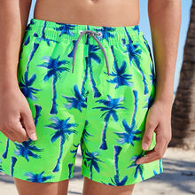 Load image into Gallery viewer, Fluro Green Palm Tree Swim Shorts (3-12yrs)