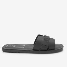 Load image into Gallery viewer, Black Regular Fit Forever Comfort® Leather Mule Flat Sandals