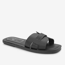 Load image into Gallery viewer, Black Regular Fit Forever Comfort® Leather Mule Flat Sandals