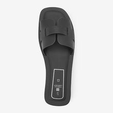 Load image into Gallery viewer, Black Regular Fit Forever Comfort® Leather Mule Flat Sandals