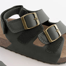 Load image into Gallery viewer, Black Cushioned Footbed Double Buckle Touch Fastening Corkbed Sandals (Younger Boys)