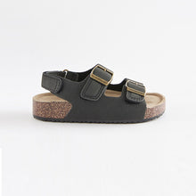Load image into Gallery viewer, Black Cushioned Footbed Double Buckle Touch Fastening Corkbed Sandals (Younger Boys)