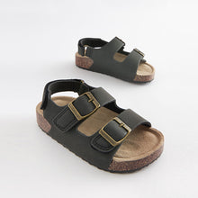 Load image into Gallery viewer, Black Cushioned Footbed Double Buckle Touch Fastening Corkbed Sandals (Younger Boys)
