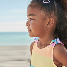 Load image into Gallery viewer, Multi Rainbow Stripe Tie Shoulder Swimsuit (3mths-5yrs)