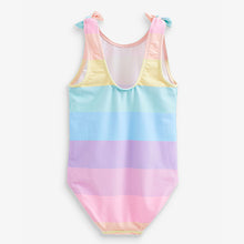 Load image into Gallery viewer, Multi Rainbow Stripe Tie Shoulder Swimsuit (3mths-5yrs)