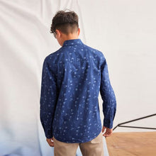 Load image into Gallery viewer, Navy Blue Long Sleeve Smart Printed Shirt (3-12yrs)
