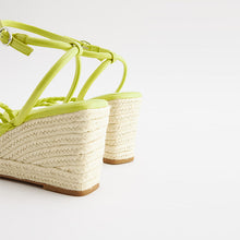 Load image into Gallery viewer, Lime Green Forever Comfort® Twist Strap Detail Square Toe Wedge Sandals