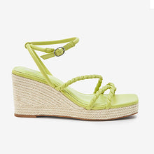Load image into Gallery viewer, Lime Green Forever Comfort® Twist Strap Detail Square Toe Wedge Sandals