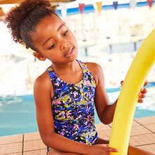 Load image into Gallery viewer, Pink/Black Marble Sports Cross-Back Swimsuit (3-12yrs)
