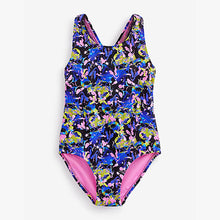 Load image into Gallery viewer, Pink/Black Marble Sports Cross-Back Swimsuit (3-12yrs)