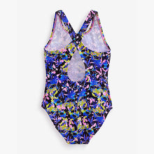 Load image into Gallery viewer, Pink/Black Marble Sports Cross-Back Swimsuit (3-12yrs)