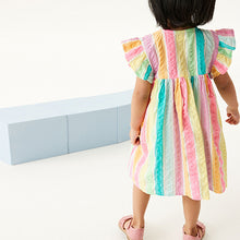 Load image into Gallery viewer, Rainbow Stripe Frill Sleeve Cotton Dress (3mths-6yrs)