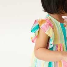 Load image into Gallery viewer, Rainbow Stripe Frill Sleeve Cotton Dress (3mths-6yrs)