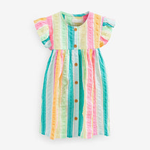 Load image into Gallery viewer, Rainbow Stripe Frill Sleeve Cotton Dress (3mths-6yrs)