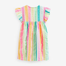 Load image into Gallery viewer, Rainbow Stripe Frill Sleeve Cotton Dress (3mths-6yrs)