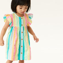 Load image into Gallery viewer, Rainbow Stripe Frill Sleeve Cotton Dress (3mths-6yrs)