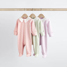 Load image into Gallery viewer, Multi Pastel Baby Collared Sleepsuits 3 Pack (0mths-18mths)