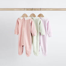 Load image into Gallery viewer, Multi Pastel Baby Collared Sleepsuits 3 Pack (0mths-18mths)