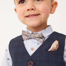 Load image into Gallery viewer, Navy Blue Check Waistcoat Set With Shirt & Bow Tie (3mths-6yrs)
