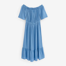 Load image into Gallery viewer, Blue Off Shoulder Midi Summer Dress