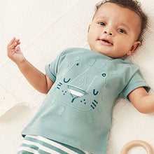 Load image into Gallery viewer, Teal Blue Lion 2 Piece Baby T-Shirt And Leggings Set (0-18mths)