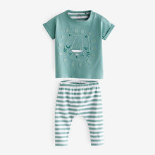 Load image into Gallery viewer, Teal Blue Lion 2 Piece Baby T-Shirt And Leggings Set (0-18mths)