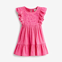 Load image into Gallery viewer, Pink Jersey Woven Mix Embroidered Dress (3mths-6yrs)