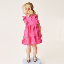 Load image into Gallery viewer, Pink Jersey Woven Mix Embroidered Dress (3mths-6yrs)
