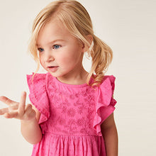 Load image into Gallery viewer, Pink Jersey Woven Mix Embroidered Dress (3mths-6yrs)
