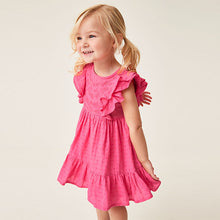 Load image into Gallery viewer, Pink Jersey Woven Mix Embroidered Dress (3mths-6yrs)