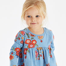 Load image into Gallery viewer, Blue Long Sleeve Jersey Dress (3mths-6yrs)