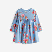 Load image into Gallery viewer, Blue Long Sleeve Jersey Dress (3mths-6yrs)