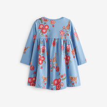 Load image into Gallery viewer, Blue Long Sleeve Jersey Dress (3mths-6yrs)