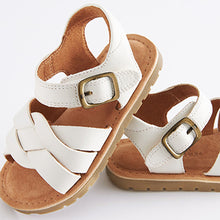 Load image into Gallery viewer, White Leather Woven Ankle Strap Sandal (Younger Girls)