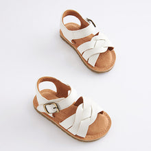 Load image into Gallery viewer, White Leather Woven Ankle Strap Sandal (Younger Girls)